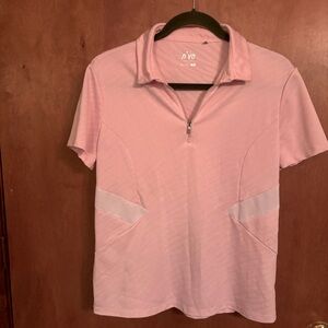 Ladies NVO golf shirt pink and white size L